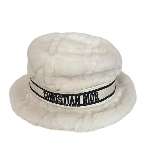 DIOR/ChristianDior - Cream Black Lamb Cotton Polyethylene Hat 370-081425 - Picture 1 of 8